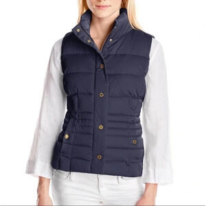 Lilly Pulitzer Isabelle Puffer Vest navy blue with gold accents size XS